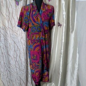 Vintage Sabino Geometric 1980’S Print Dress